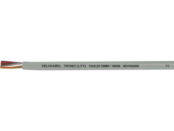HELUKABEL TRONIC (LiYY), Lavspenningskabel, Grå, Polyvinylklorid (PVC), Kobber (Cu), 0.25 mm², 9,6 kg/km