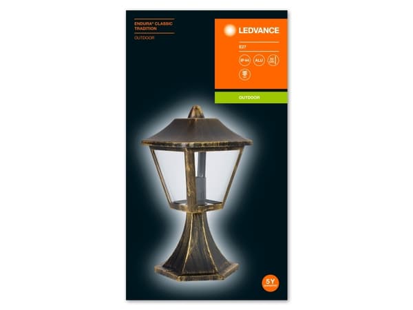 LEDVANCE ENDURA CLASSIC Tradition, Gulvlys, Sort, Gull, Aluminium, IP44, Inngang, Fasade, Gangsti, Terrasse, I