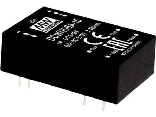 MEAN WELL DCWN06C-15, 36 - 72 V, 6 W, 15 V, 0,2 A, RoHS, 600 styck