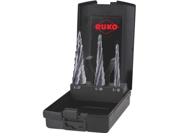 RUKO 101087PRO Trinbor-sæt 3 dele 6 - 12 mm, 6 - 20 mm, 6 - 27 mm HSS 3-fladeskaft 1 Set