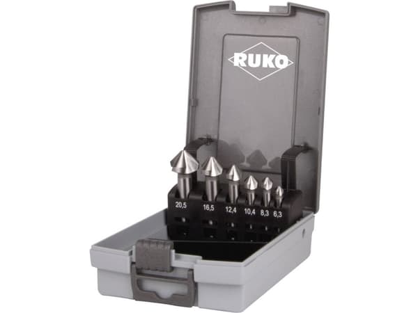 RUKO 102152RO Kartioleikkurisarja 6 osaa 6,3 mm, 8,3 mm, 10,4 mm, 12,4 mm, 16,5 mm, 20,5 mm HSS Sylinterinvarsi 1 sarja 1 sarja