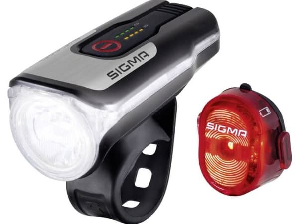 Sigma Sport Aura 80 + Nugget II Set, Baklyse och framlyse (set), Svart, Gjuten aluminium, Plast, IPX4, LED, Röd/vit