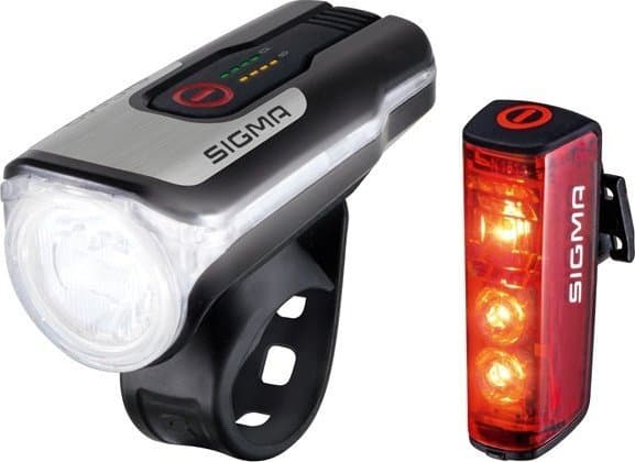 Sigma Sport Aura 80 + Blaze Set, Frontlys + baklys (sett), Sort, IPX4, LED, Rød/hvit, 80 lm