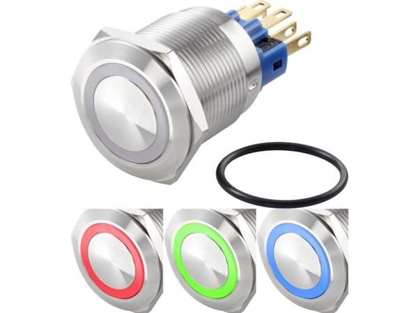 TRU COMPONENTS TC-GQ22-11ZE/41RGB/ Hårddragna tryckknappar 250 V/AC 3 A 1 x av/på klickande Röd, grön, blå, RGB IP65 1 st