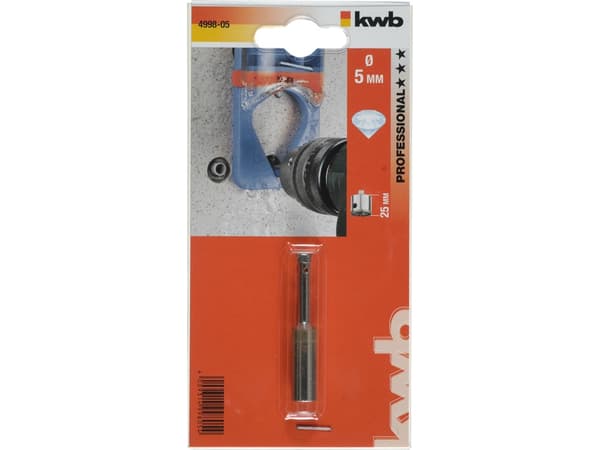 kwb 499805, Single/enkelt, Drill, Keramisk, Granitt, Marmor, Naturstein, Rør, Soft Keramiske veggflis, Flis, Rustfritt stål, Sylindrisk Skaft, 2,5 cm