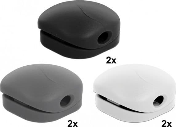Delock Cable Clip Set - Kabelklämmor - bordsmonterbar, bordsmontering, väggmontering - grå, svart, vit (paket om 6)