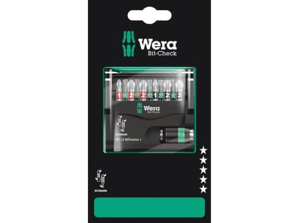 Wera Bit-Check 12 BiTorsion 1 SB - Spissett for skrutrekker - 12 deler - torx, phillips, pozidriv - heksagonal - lengde: 25 mm