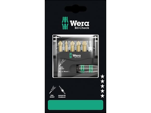 Wera Bit-Check 12 Wood 1 SB - Ruuvimeisselisarja - 12 kpl - torx, phillips, pozidriv - kuusikulmainen - pituus: 25 mm