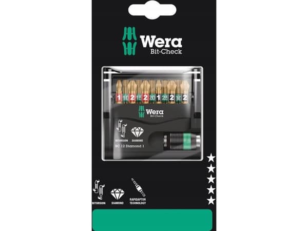 Wera 05136392001, 11 stykker, Phillips,Pozidriv,Torx Plus, PH 1,PH 2, PZ 1,PZ 2, TX10,TX15,TX20,TX25,TX30, 2,5 cm