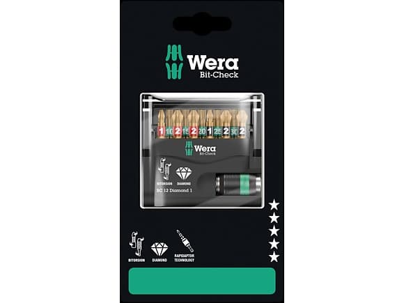 Wera 05136392001, 11 stykker, Phillips,Pozidriv,Torx Plus, PH 1,PH 2, PZ 1,PZ 2, TX10,TX15,TX20,TX25,TX30, 2,5 cm
