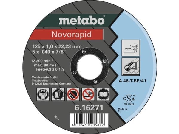 Metabo Novorapid, Leikkuukiekko, metalli, 2,22 cm, 12,5 cm, musta, sininen, 1 mm