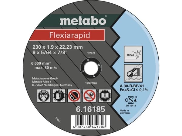 Metabo 616185000, Rostfritt stål, 23 cm, 2,22 cm, 1,9 mm, 6600 RPM, Metabo