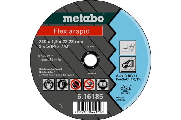 Metabo 616185000, Rostfritt stål, 23 cm, 2,22 cm, 1,9 mm, 6600 RPM, Metabo