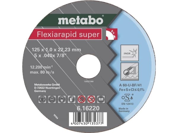 Metabo 616220000, Rostfritt stål, 12,5 cm, 2,22 cm, 1 mm, 12200 RPM