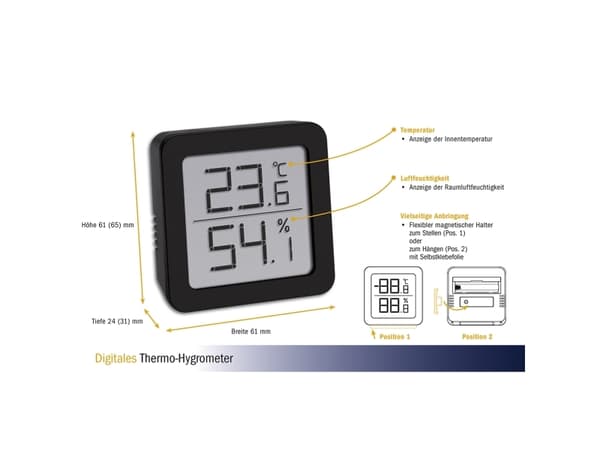TFA-Dostmann 30.5051.01, Digitalt, firkant, 1,5 V, 61 mm, 24 mm, 61 mm