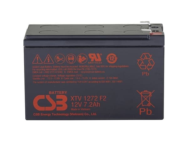CSB-akku XTV1272 XTV1272 Lyijyakku 12 V 7,2 Ah Lyijyakku (B x K x S) 151 x 99 x 65 mm Litteä liitin 6,35 mm Huoltovapaa, vähäinen itsepurkautuminen