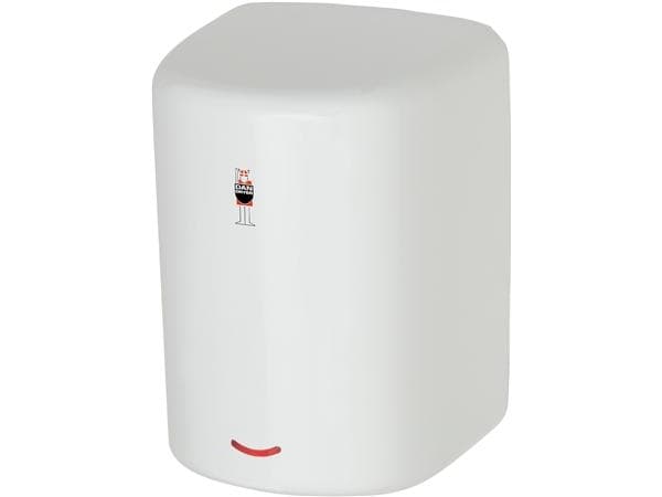 DAN DRYER Håndtørrer Turbo Low Noise (346) i hvidmalet stål, berøringsfri. Tørretid 10-15 sek., 700-1400W, mål 287x205x180 mm, 63-68 dB(A) 1 m