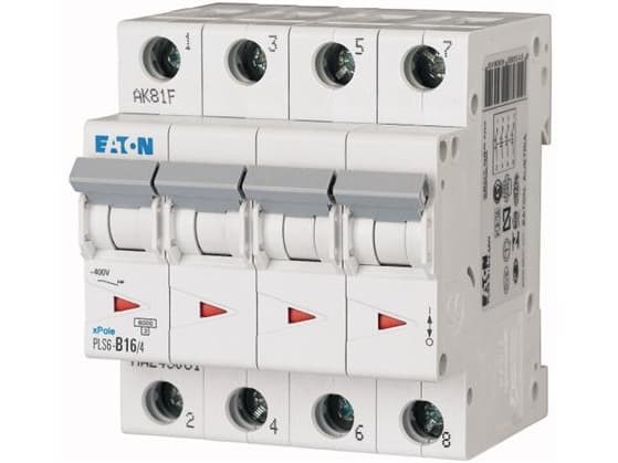 EATON Automaattisulake, 4-napainen, 16A, B-ominaisuus, 6 kA, 400 V, leveys 4 moduulia