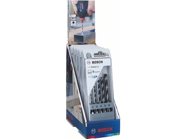 Bosch HSS PointTeQ - Borsett - for metall - bor - 5 deler - 5 mm, 6 mm, 4 mm, 3 mm, 2 mm - heksagonal - lengde: 60 mm, 72 mm, 82 mm, 98 mm, 91 mm (en
