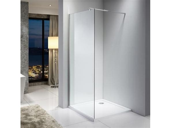Csslr Plus fast brusevæg 90x190 cm, 5 mm klart sikkerhedsglas, forkromet alu vægprofil 40x1900 mm & justerbar vægstang 600-1000 mm