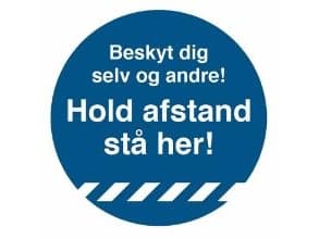 Gulvskilt "Hold afstand - stå her" blå gulvfolie Ø33cm - TEMP004