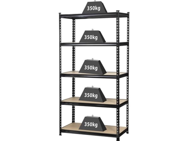 TOOLCRAFT 1530556 Reol til tunge genstande 350 kg Metal, MDF Trægulv Antracit/Sort