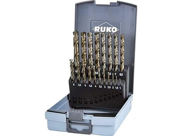 RUKO 215214RO HSSE-Co 5 Metal-spiralbor-sæt med 19 dele DIN 338 Cylinderskaft 1 Set