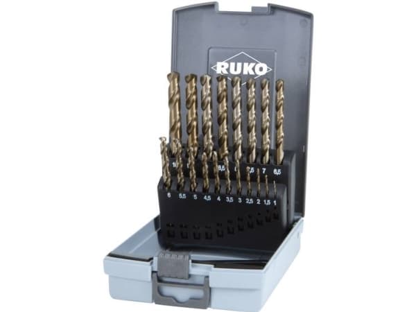 RUKO 215214RO HSSE-Co 5 Metal-spiralbor-sæt med 19 dele DIN 338 Cylinderskaft 1 Set