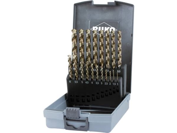 RUKO 228214RO HSSE-Co 5 Metal-spiralbor-sæt med 19 dele DIN 338 3-fladeskaft 1 Set