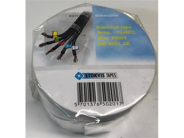 Stokvis PVC tape 50mmx20m - Hvid, isoleringstape m/kraftig klæber t/høj & lav temperatur