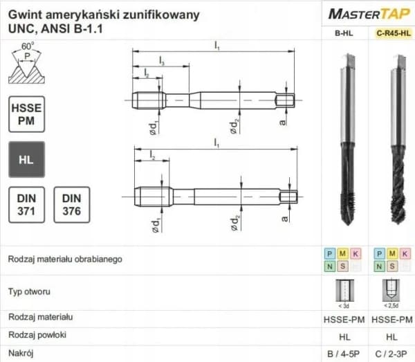 TUULETINHANA UNC 5/16-18 DIN-371C R45 (2BX) HSSE-PM HL MASTERTAP HL MASTERTAP