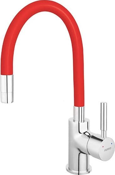 Kitchen faucet Ferro BAT.ZUMBA SINK ELAST. CHROME-RED FERRO SPOUT // BF.BZA4R