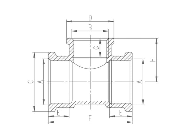 Teräsmessinkinen tee 1x1/2x1" T09Z T09Z