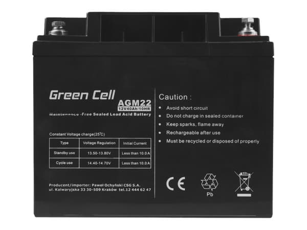 Green Cell - UPS-batteri - 1 x batteri - Sealed Lead Acid (SLA) - 40 Ah - svart