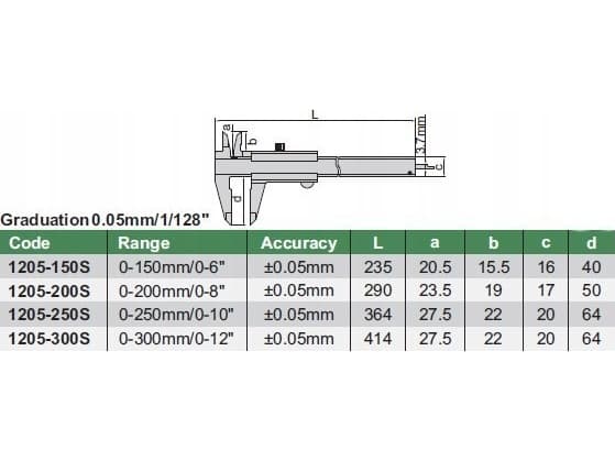 INSIZE CALIPER 300 MAUA 0.05 12 SQ