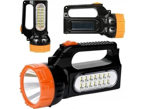 LED 170lm ladattava taskulamppu, jossa lisäksi 500lm sivuvalo ja aurinkopaneeli LB0169