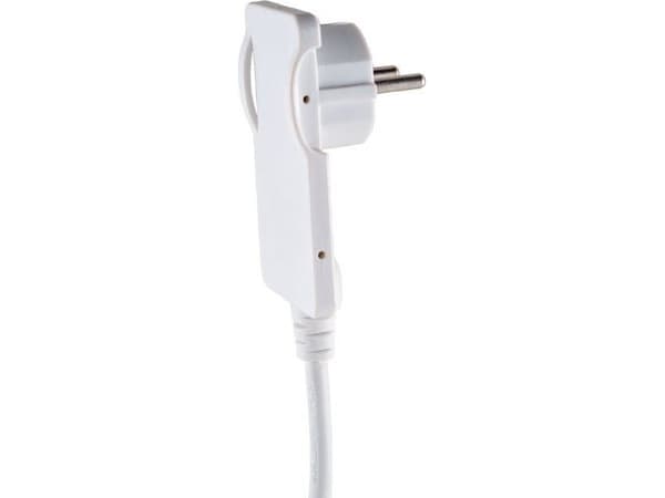 Orno kulmallinen litteä pistoke 2P 16A 250V, johto 1,5m, valkoinen (OR-AE-1312/W)