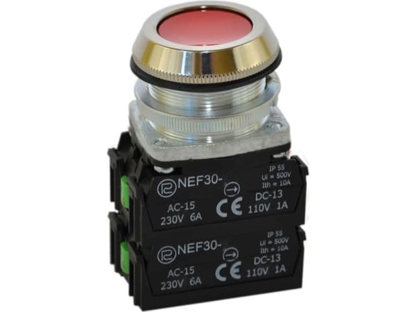 Kontrollknapp 30mm rød med fjærretur 2Z 2R W0-NEF30-K 2X2Y C