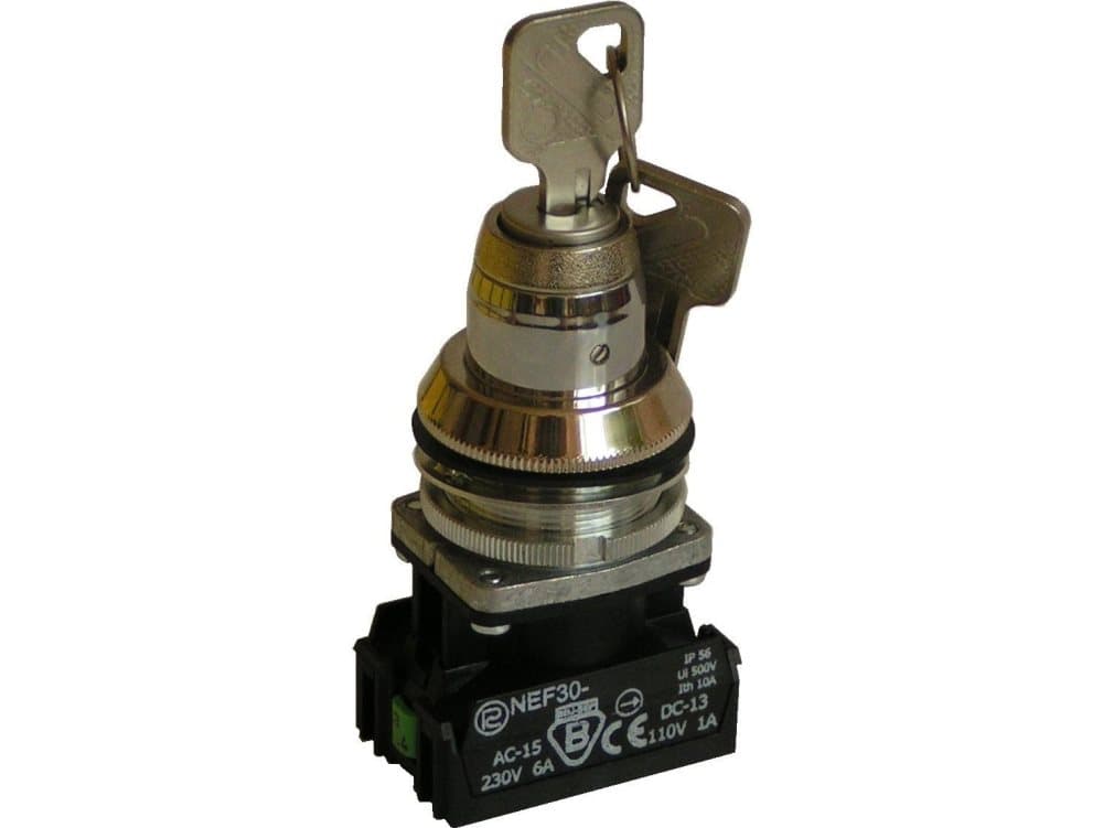 Promet Switch 2 position unstable key 30mm silver 1Z 1R without return NEF30TZbM (W0-NEF30-TZBM XY)
