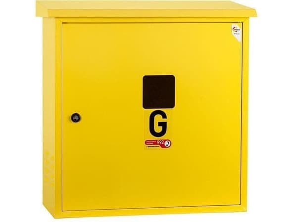 Gassboks, 600x600x250, vegghengt, metall, med skråtak - gul