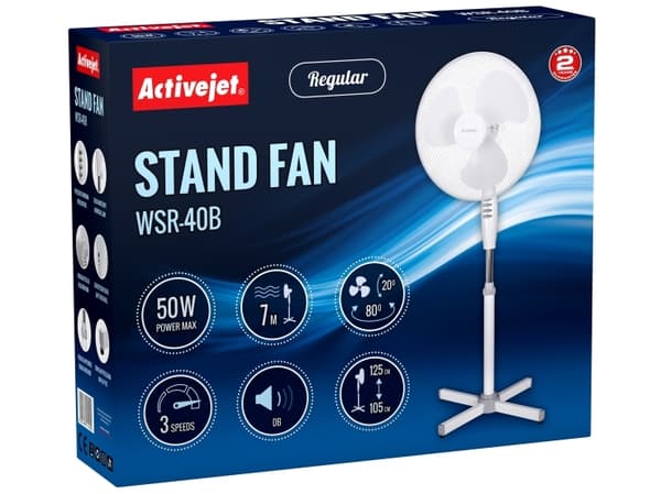 Activejet Regular WSR-40B, Husholdningsvifte, Grå, Sølv, Hvit, Gulv, Metall, Plast, 43 cm, 80°