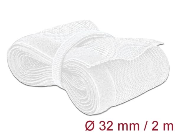 Delock Braided Sleeving with Hook-and-Loop Fastener - Kabelhölje - 2 m - vit