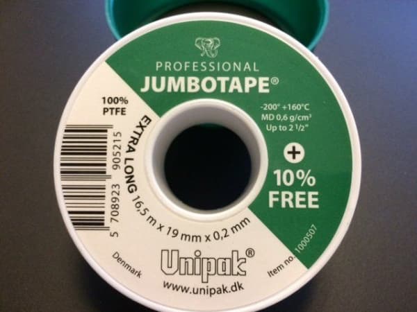 Unipak Jumbotape Teflon-teippi vesilaitteisiin 19mm x 16,5m (13116)