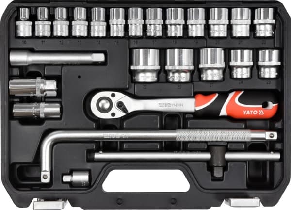 Yato YT-38741, Hylsyavainsarja, 25 kpl, Kromi, Kromivanadiini-teräs, 4,92 kg, 10,11,12,13,14,15,16,17,18,19,20,21,22,23,24 mm