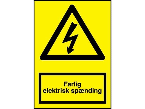 JO SAFETY Skilt trekant gul med sort lyntekst: Farlig elektrisk spænding148x210mm 1mm plast