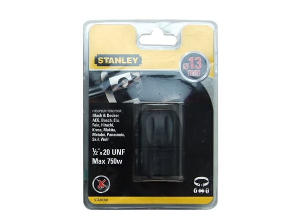 Stanley STA66368-QZ, Nøkkelløs chuck, 1/2"-20, 1,3 cm, Sort