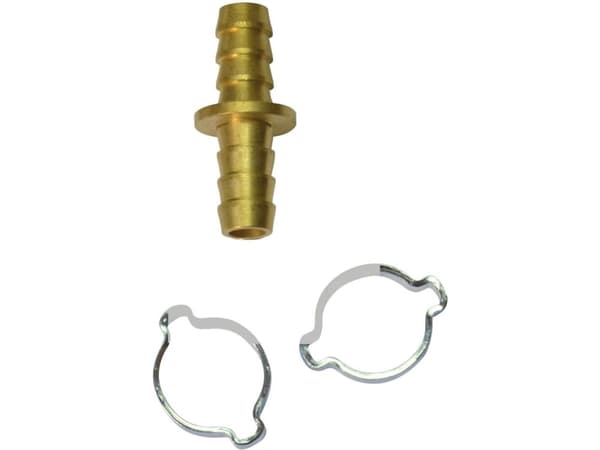 Dobbel nippel med 8x13mm slangenippel + 2 klemmer