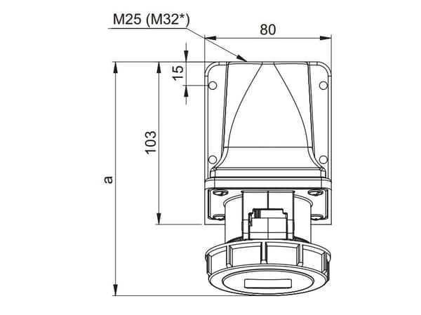 PCE 32A 400V 3P + Z + N fixed socket without cable gland IP67 1252-6