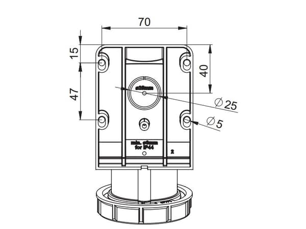 PCE 32A 400V 3P + Z + N fixed socket without cable gland IP67 1252-6