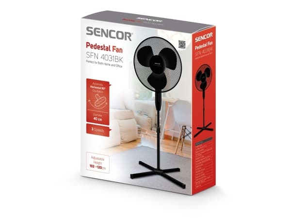 Sencor SFN 4031BK, Kotitaloustuuletin lavoilla, Musta, Lattia, 54 dB, 40 cm, 3559,2 m³/h